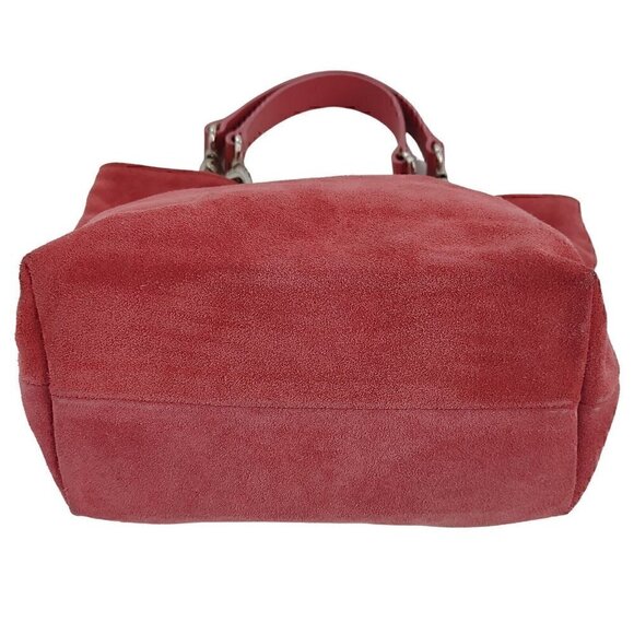 TANNER Made In Italy Pink Coral Suede Top Handle Small Tote Bag Removable Straps - Picture 4 of 10